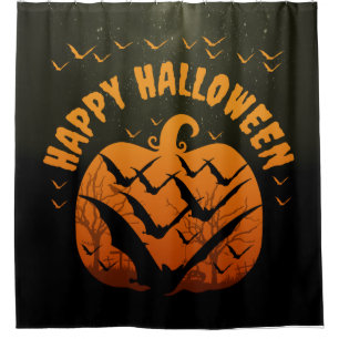RIDEAUX DE DOUCHE JOYEUX HALLOWEEN CHAUVES-SOURIS ET CITROUILLE 