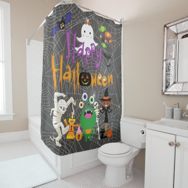 Rideaux De Douche Joyeux Halloween Enfants mignonnes et Éffrayants (En situation)