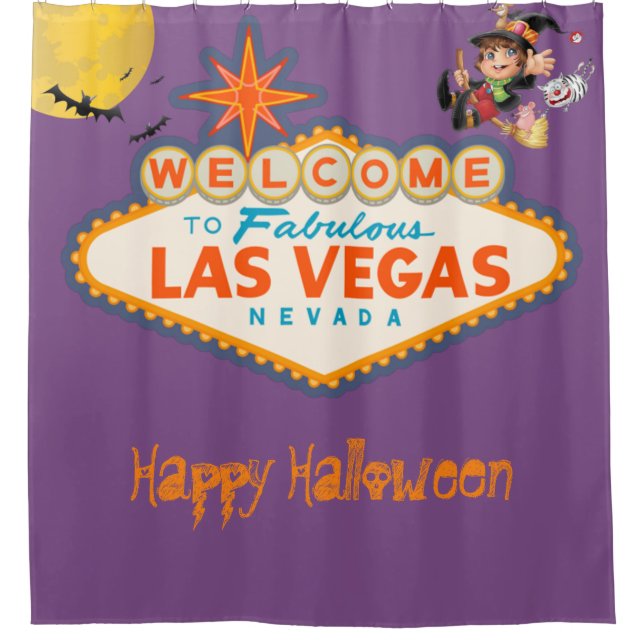 Rideaux De Douche Joyeux Halloween Las Vegas Flying Witch (Devant)