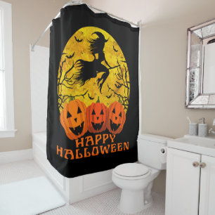 Rideaux De Douche Joyeux Halloween Sorcière sur un balai 