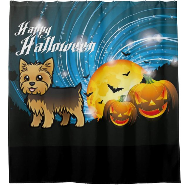 Rideaux De Douche Joyeux Halloween Yorkie (Devant)