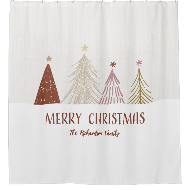Rideaux De Douche Joyeux Noël Arbres Nom de famille Vacances Élégant (Devant)