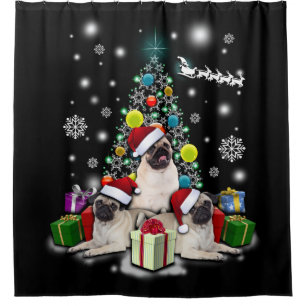 Rideaux De Douche Joyeux Noël avec l'animal de chien de carlin