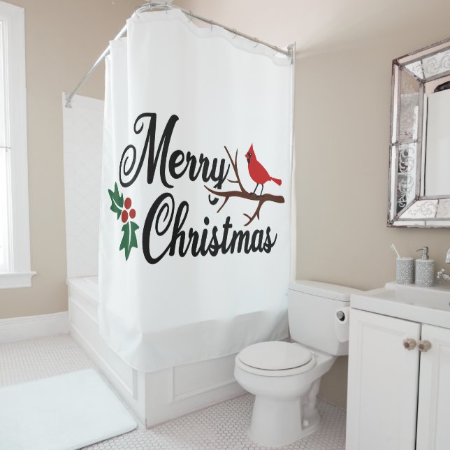 Rideaux De Douche Joyeux Noël avec le cardinal (En situation)