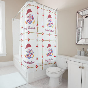 Rideaux De Douche Joyeux Noël Bleu Oiseau Bonbons Cadeau Vacances