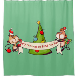 Rideaux De Douche Joyeux Noël Et Joyeux Singes Du Nouvel An
