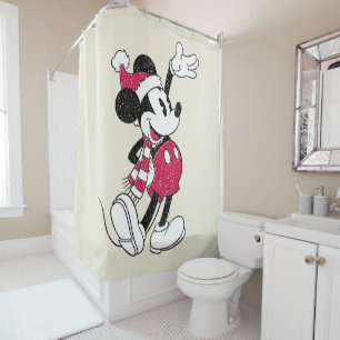Rideaux De Douche Joyeux Noël   Mickey Souris Vintage Père Noël