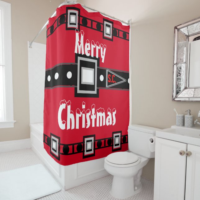 Rideaux De Douche Joyeux Noël noir rouge (En situation)