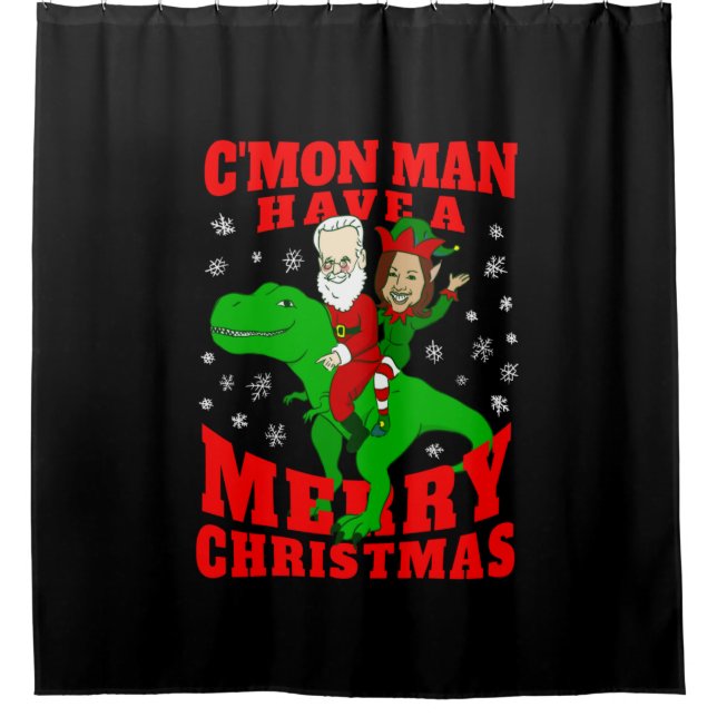 Rideaux De Douche joyeux noël père Noël biden kamala harris dinosaur (Devant)