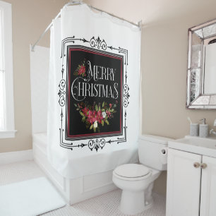 Rideaux De Douche Joyeux Noël Rouge Floral Swag Cadre Art Déco
