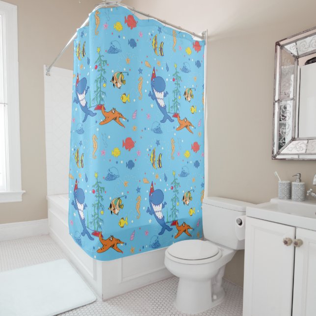 Rideaux De Douche Joyeux Noël Shark (En situation)