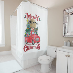 Rideaux De Douche Joyeux Noël Vintage Red Père Noël Truck