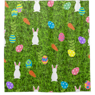 Rideaux De Douche joyeux oeufs de Pâques lapin lapin kawaii herbe