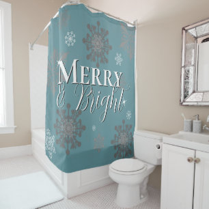 Rideaux De Douche Joyeux turquoise et Feux de neige brillants Noël