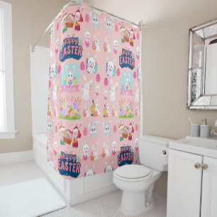 Rideaux De Douche Joyeux voeux de Pâques - Motif Funny Bunny Pâques