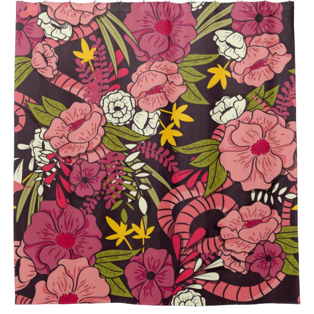 Rideaux De Douche jungle florale avec serpents motif, fleur tropical (Devant)