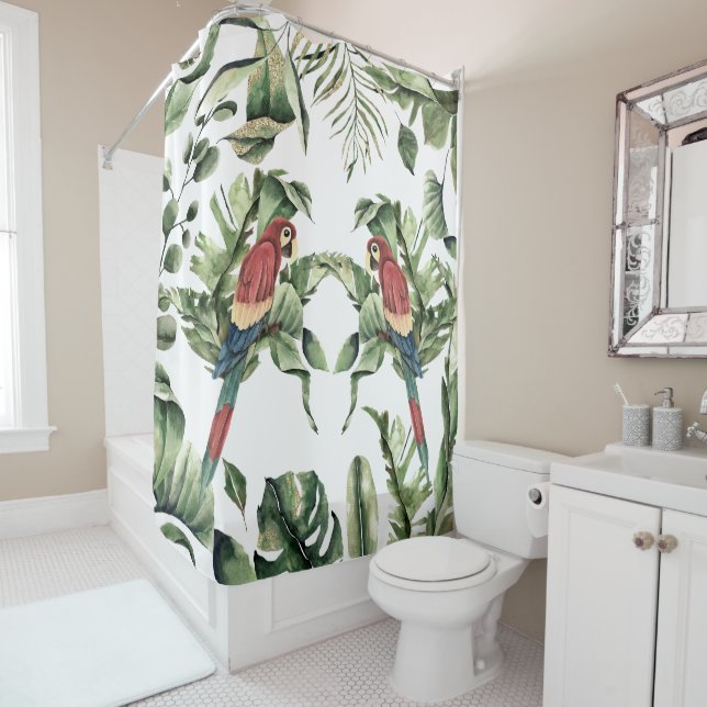 Rideaux De Douche Jungle tropicale Botanique Macaw Parrot Bird (En situation)