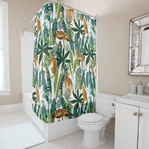 Rideaux De Douche jungle tropicale luxuriante et lions motif