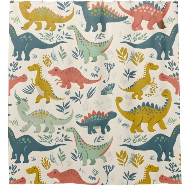 Rideaux De Douche Jurassic Joy : Jouer Motif Dinosaure (Devant)