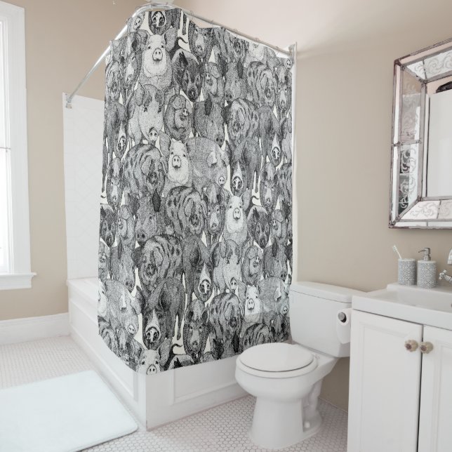 Rideaux De Douche just pigs black half pearl (En situation)