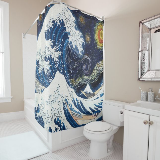 Rideaux De Douche Kanagawa Waves, Motif d'art japonais (En situation)