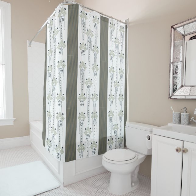 Rideaux De Douche Karo fleurs et boucles motif (En situation)