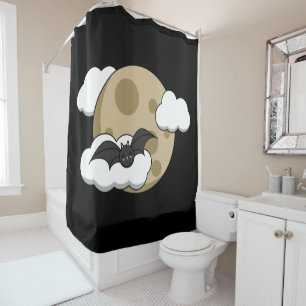 Rideaux De Douche Kawaii Happy Bat Voler sur la Pleine lune