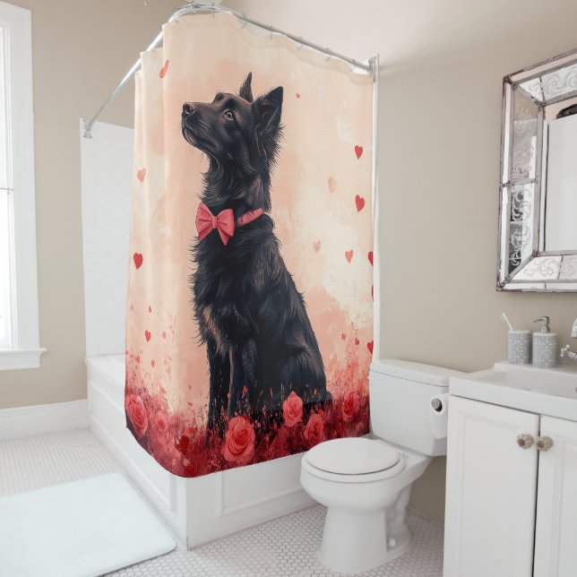 Rideaux De Douche Kelpie australienne avec Roses - Saint Valentin (En situation)