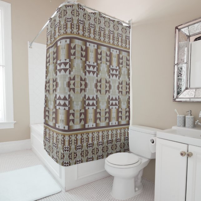 Rideaux De Douche Khaki gris beige Taupe Art Tribal Brown (En situation)