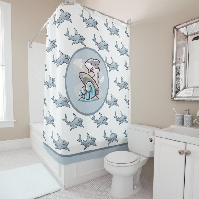 Rideaux De Douche Kids Shark Surfer (En situation)