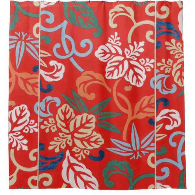 Rideaux De Douche Kimono japonais hawaïen rouge : Vintage floral (Devant)