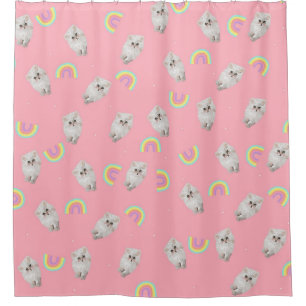 Rideaux De Douche Kitschy Pastel Chat esthétique Kitten Rainbows ros