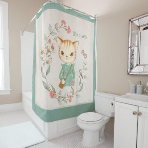 Rideaux De Douche Kitty Chat Floral Nom personnalisé Girly Kitten
