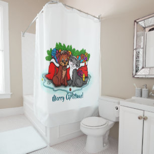 Rideaux De Douche Kitty et chiot, Happy XMas