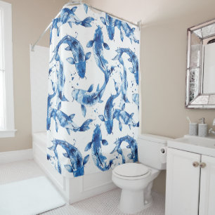 Rideaux De Douche Koi Indigo Shibori motif