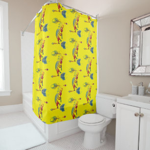 Rideaux De Douche Kokopelli, Autochtone Américain, Avec Deux Plumes 