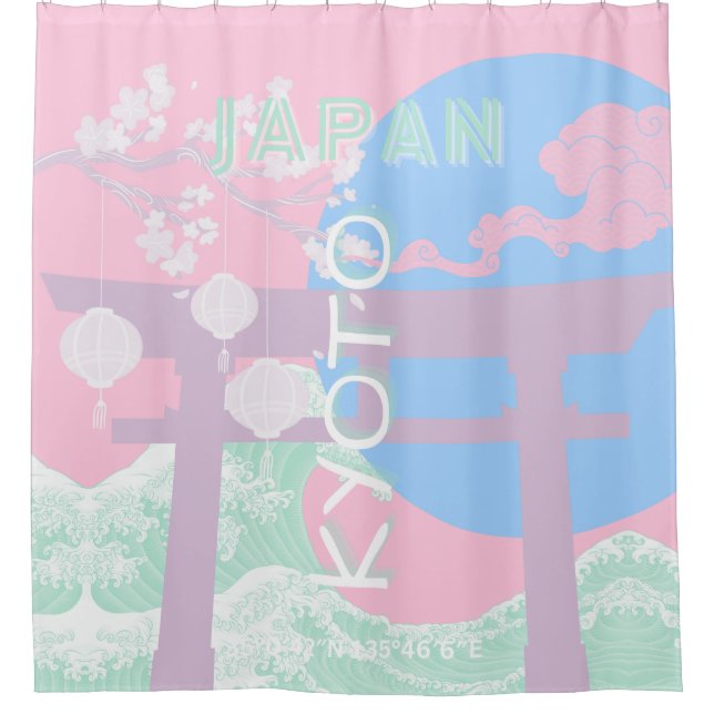 Rideaux De Douche Kyoto Japan Travel Art, Pink Preppy Art (Devant)