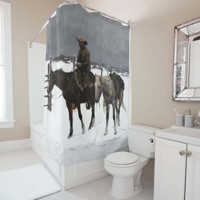 Rideaux De Douche La chute du Cowboy 1895 Frédéric Remington (En situation)