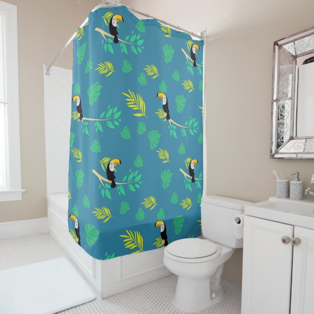 Rideaux De Douche La forêt tropicale du Toucan bleu et vert (En situation)