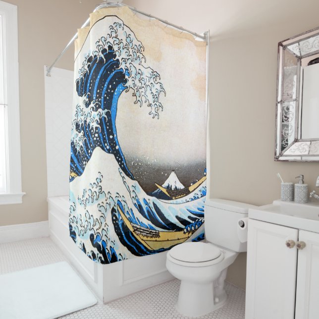 Rideaux De Douche La Grande Vague au large de Kanagawa, Hokusai (En situation)