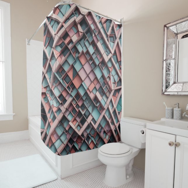 Rideaux De Douche La grande vague du labyrinthe pastel. (En situation)