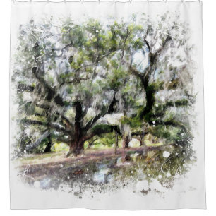 Rideaux De Douche *~* La Nouvelle-Orléans Vivant Oak Tree Peinture