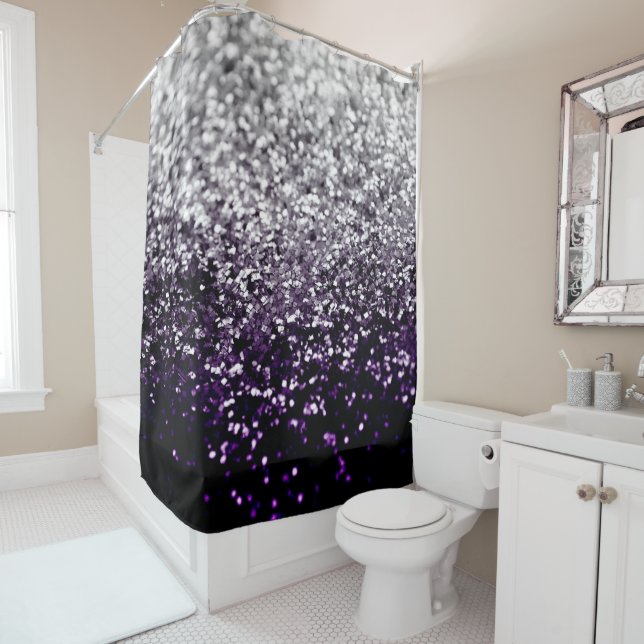 Rideaux De Douche La nuit noire et la Parties scintillant d'argent n (En situation)