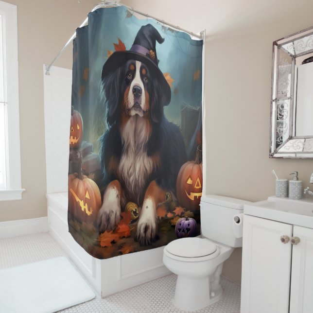 Rideaux De Douche La peur de l'Halloween Citrouille bernoise (En situation)