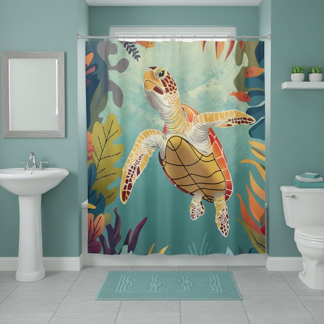 Rideaux De Douche La Tortue Verte Nage L'Océan Pacifique (Créateur téléchargé)