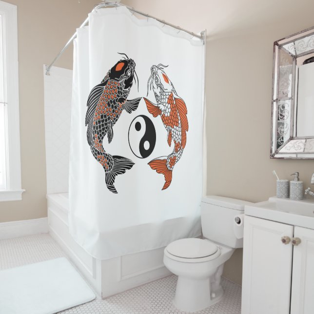 Rideaux De Douche La vie, c'est l'équilibre. Symbole de deux koi et  (En situation)