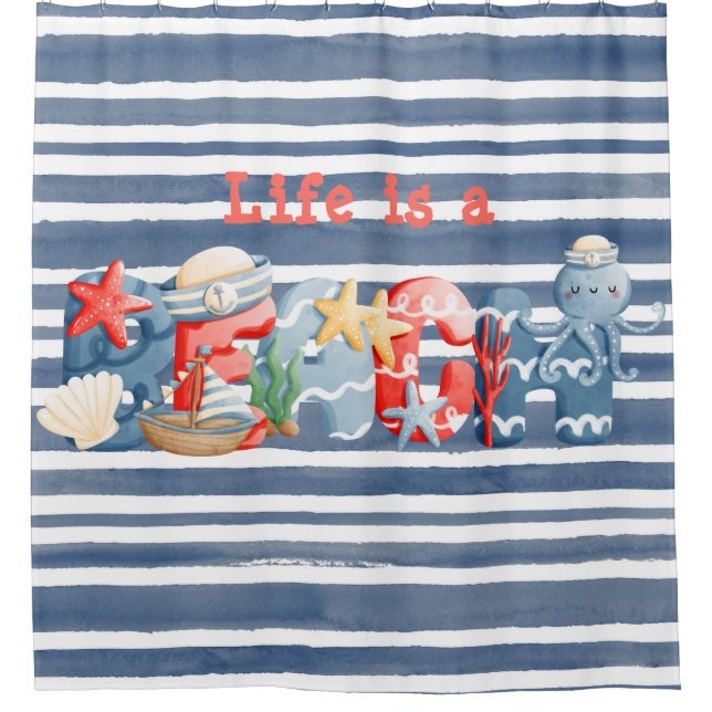 Rideaux De Douche La Vie Est Une Plage Aquarelle Alphabet Illustrati (Devant)