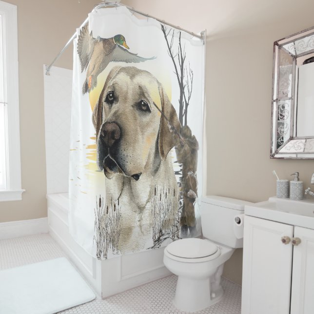 Rideaux De Douche Labrador, canard de chasse tapisserie tesson d'imp (En situation)