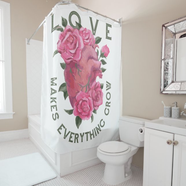 Rideaux De Douche L'amour fait tout grandir - Art Floral Romantique (En situation)