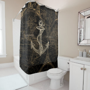 Rideaux De Douche L'Ancre nautique de Vieux Monde ajoutent le noir